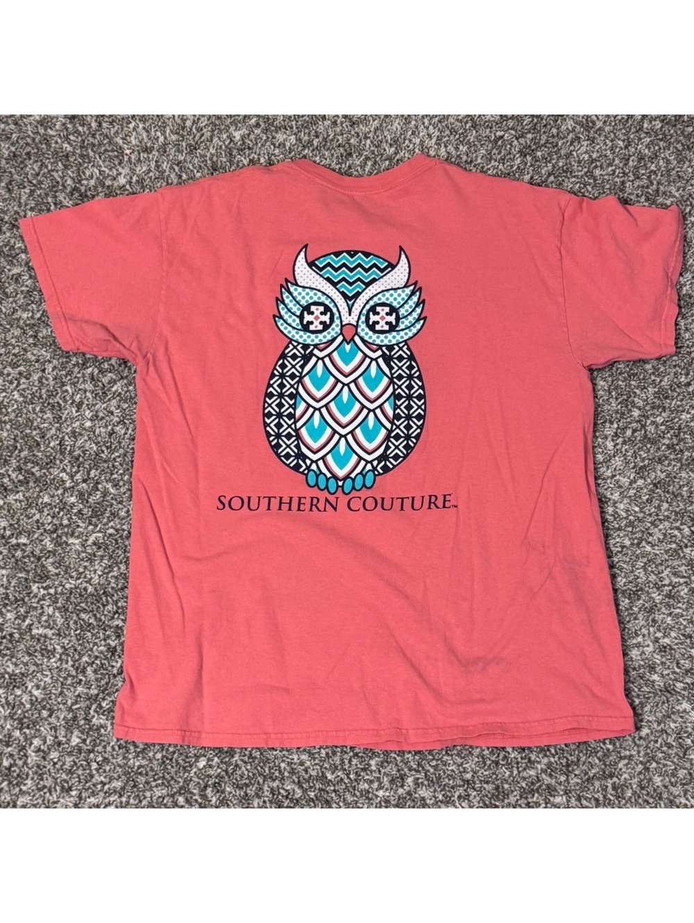 Southern Couture Owl Graphic T-Shirt Coral L